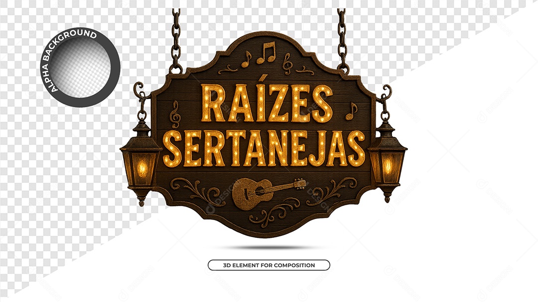 Selo 3D Raizes Sertanejas para Composição PSD