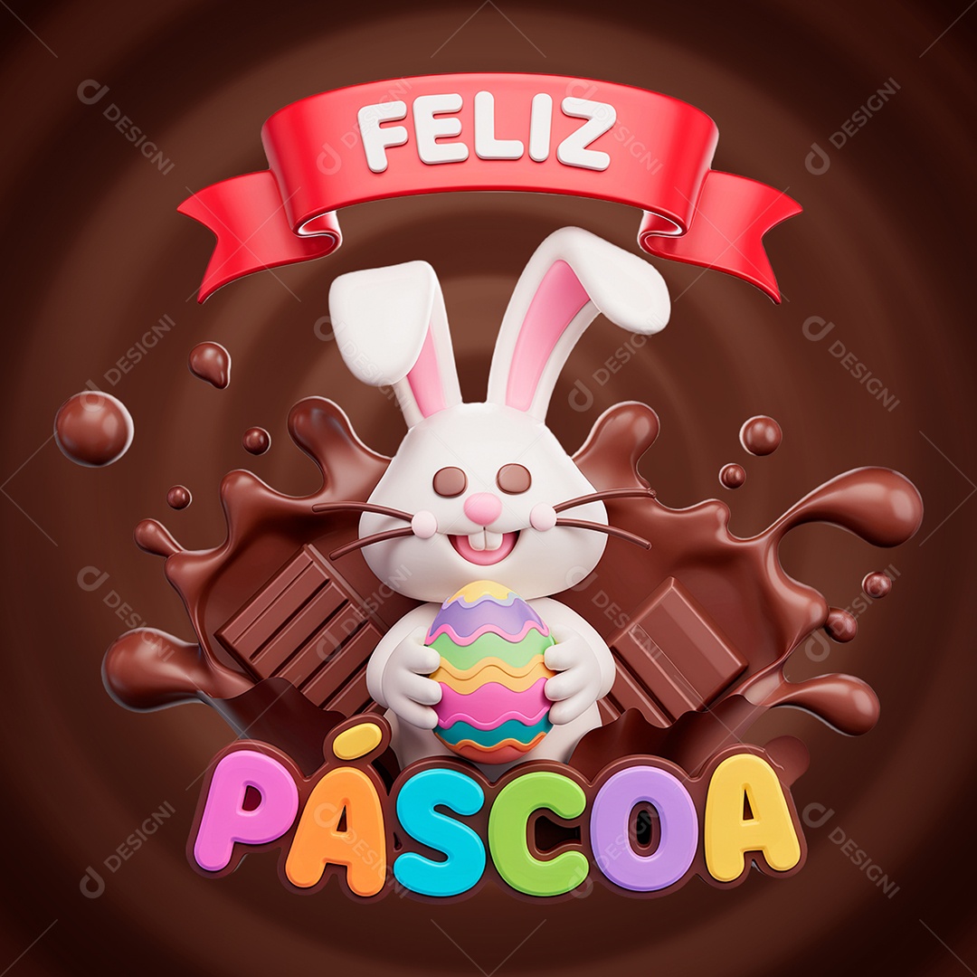 Feliz Páscoa Selo 3D para Composição PSD