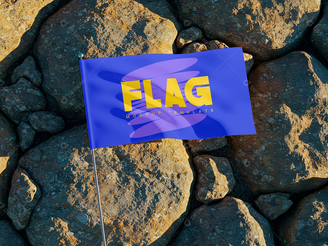 Bandeira na Pedra Mockup PSD Editável