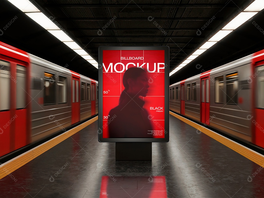 Placa Publicitária na Estação do Metrô Mockup PSD Editável