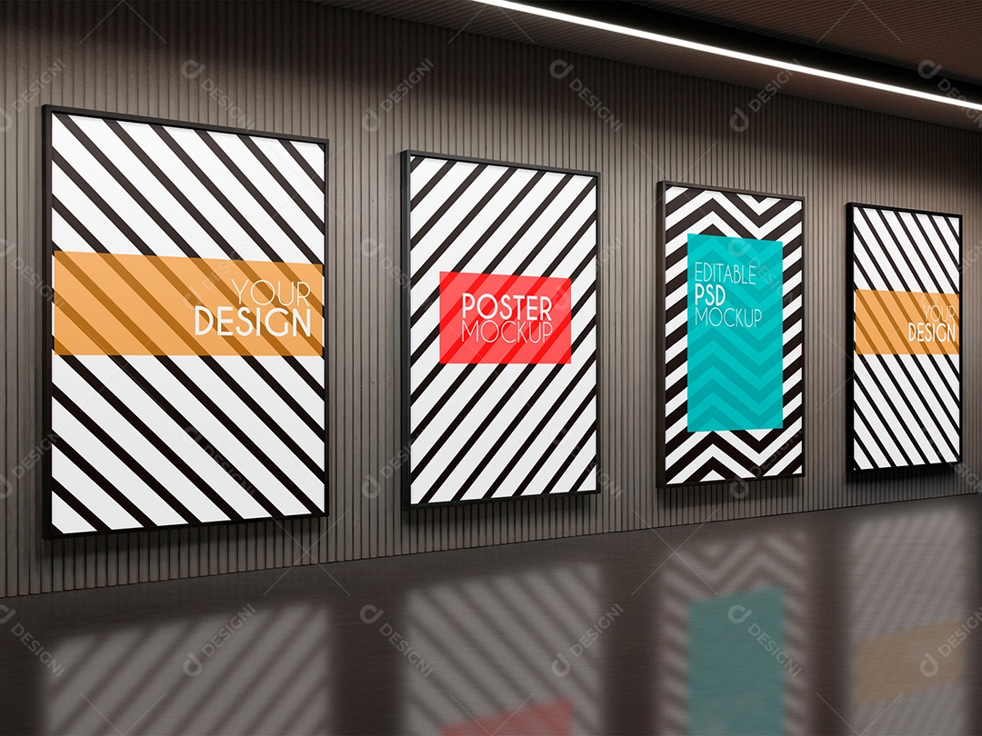 Poster na Parede da Galeria de Arte Mockup Moldura Artista PSD Editável