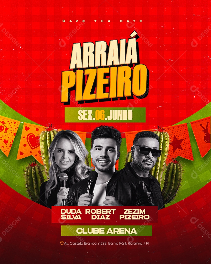 Flyer Arraiá Pizeiro Social Media PSD Editável