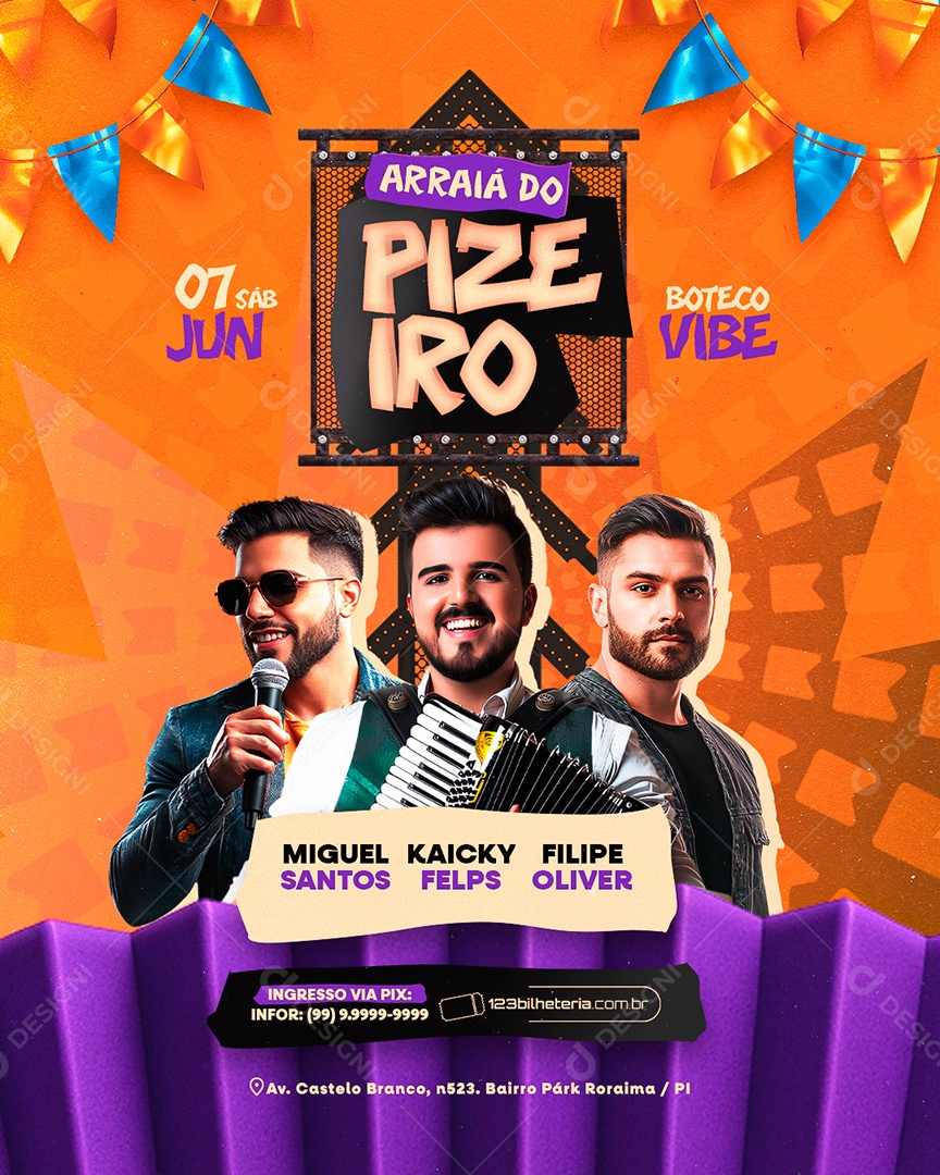 Flyer Arraiá do Pizeiro Social Media PSD Editável