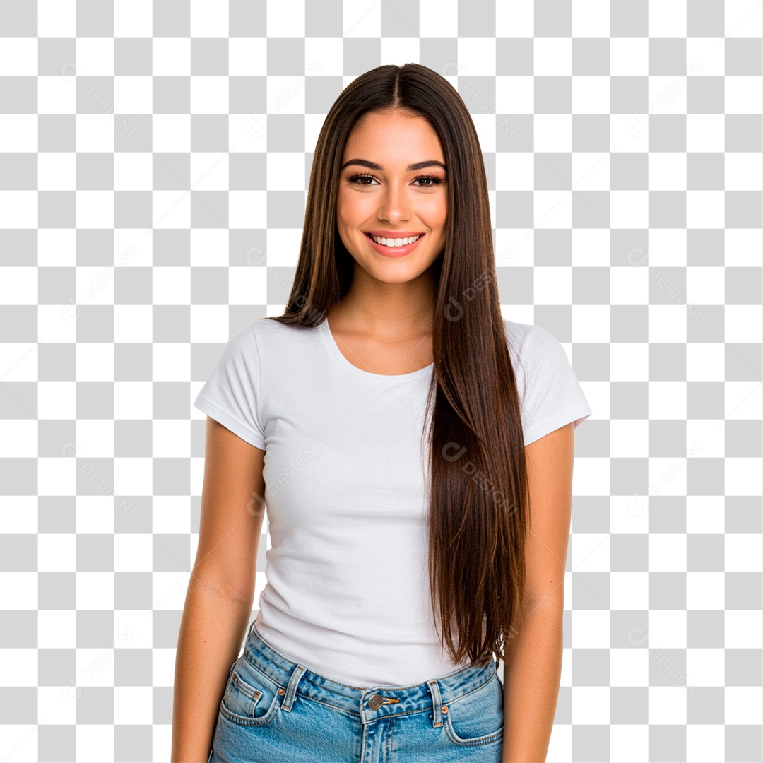 Mulher de Blusa Branca Sorrindo PNG Transparente