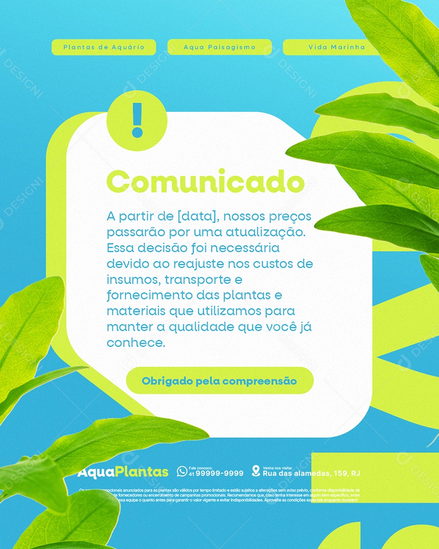Planta Aquário Comunicado Social Media PSD Editável
