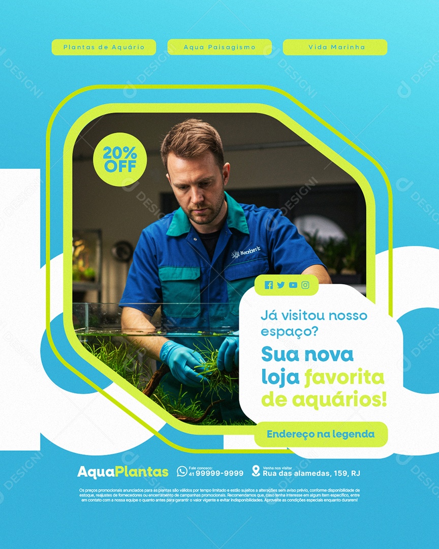 Planta Aquário Já Visitou Nosso Espaço Social Media PSD Editável