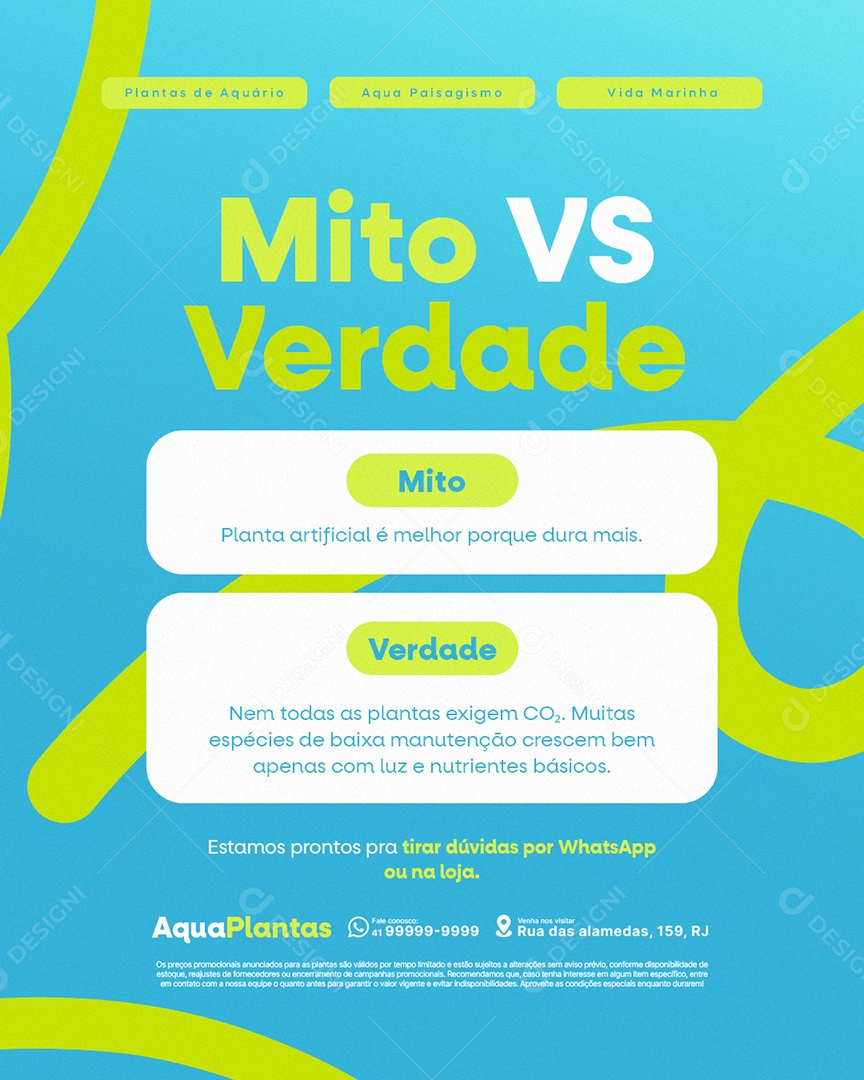 Planta Aquário Mito VS Verdade Social Media PSD Editável