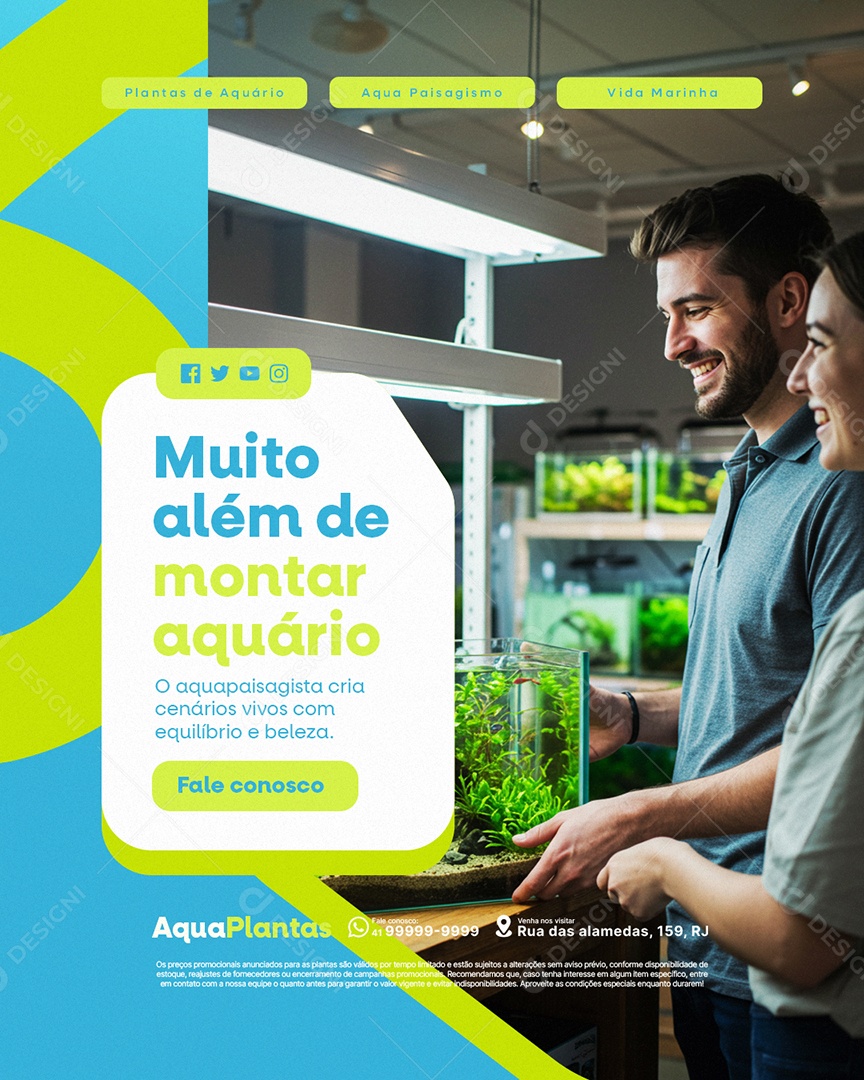 Planta Aquário Muito Além de Montar Aquário Social Media PSD Editável