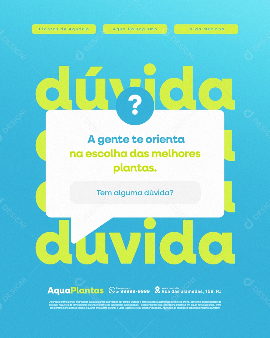 Planta Aquário Dúvida Social Media PSD Editável
