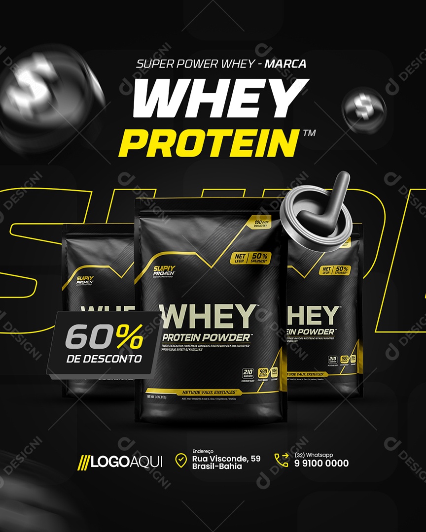Loja de Suplementos Super Power Whey Social Media PSD Editável