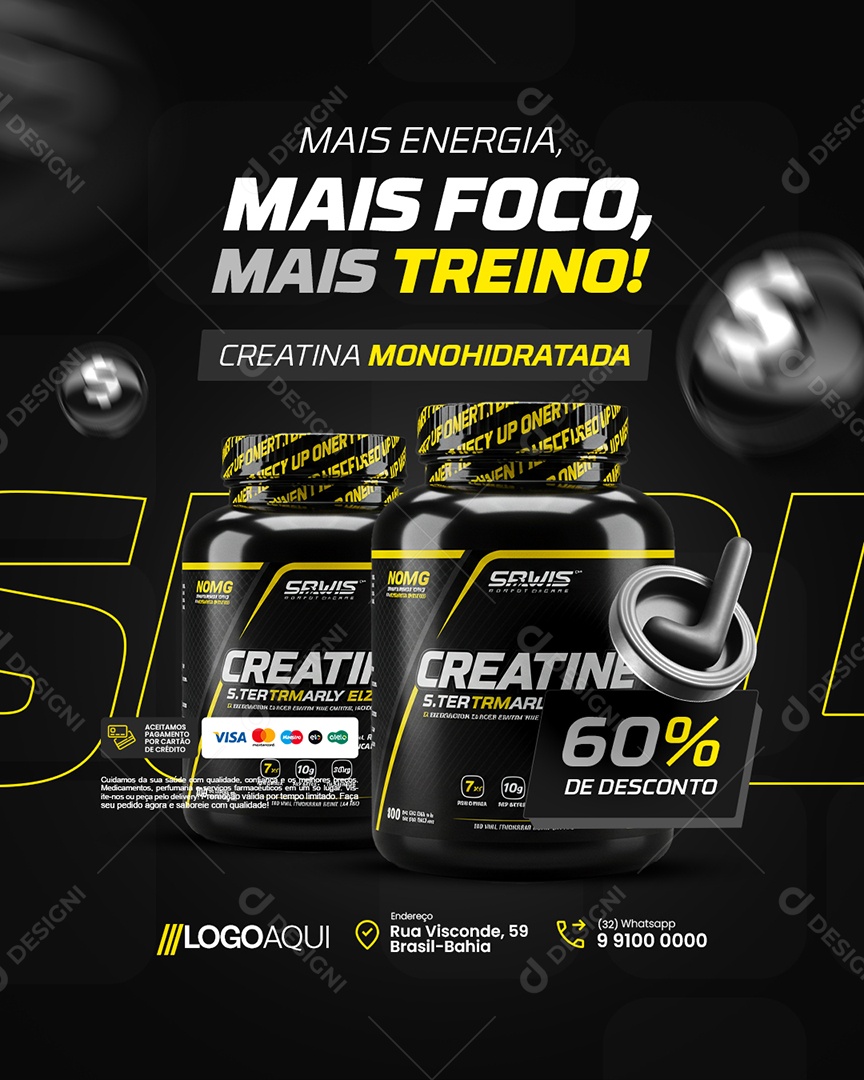 Loja de Suplementos Mais Energia Mais Foco Social Media PSD Editável