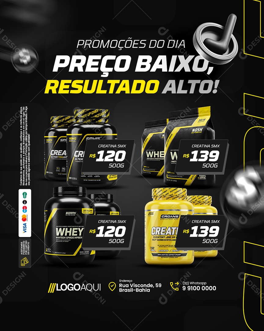 Loja de Suplementos Promoções do Dia Preço Baixo Social Media PSD Editável