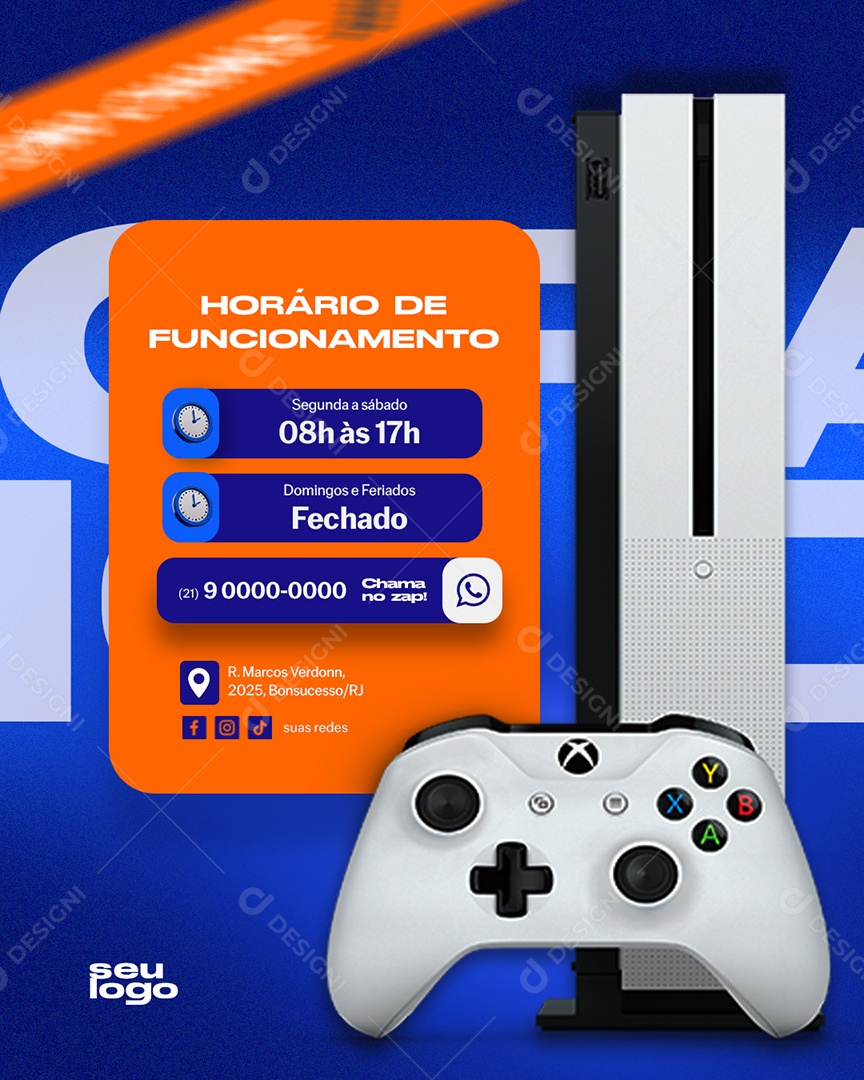 Loja de Games Horário de Funcionamento Social Media PSD Editável