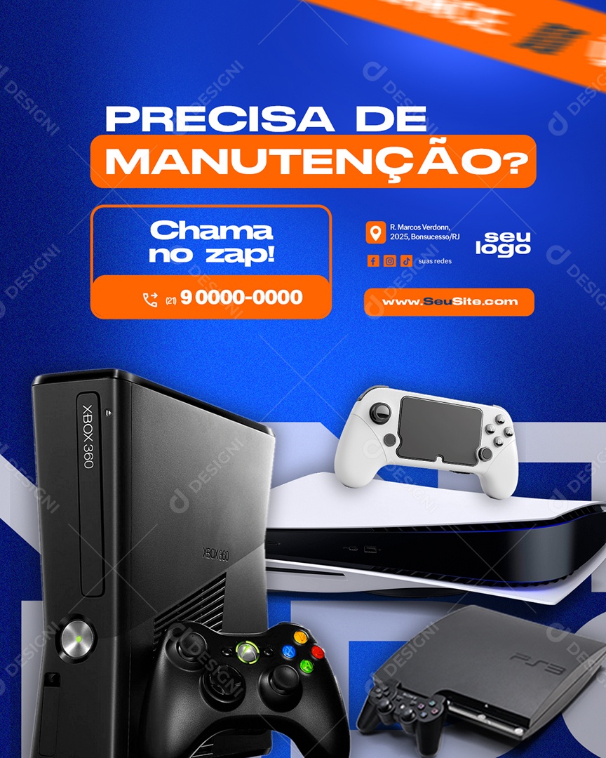 Loja de Games Precisa de Manutenção Chama no Zap Social Media PSD Editável