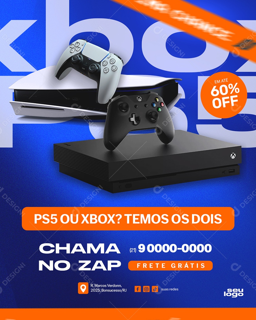 Loja de Games PS5 ou Xbox Temos os Dois Social Media PSD Editável