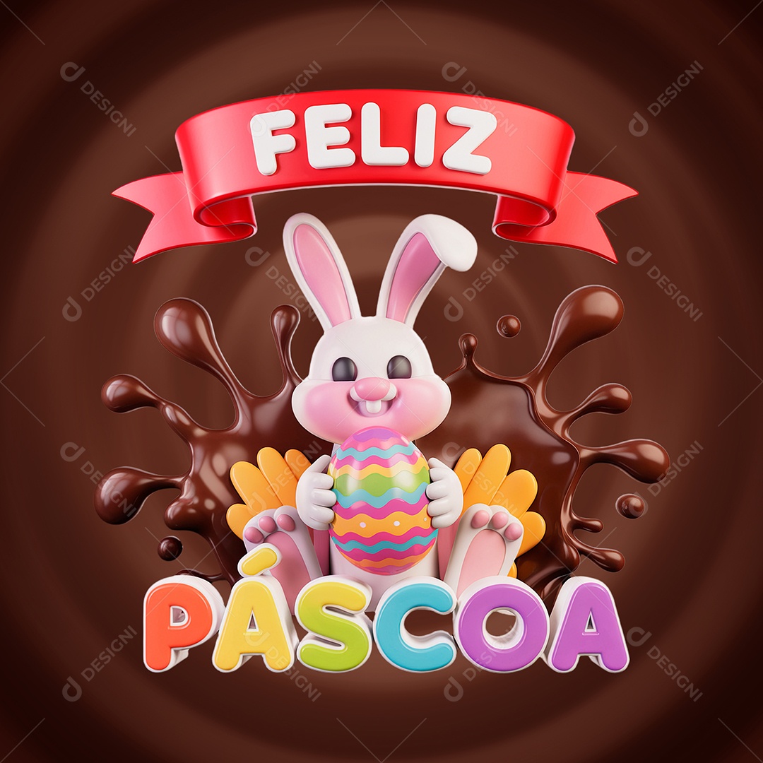 Feliz Páscoa Selo 3D para Composição PSD