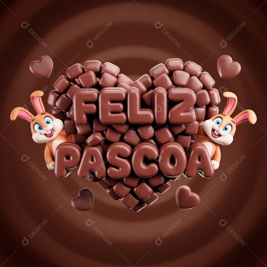 Feliz Páscoa Selo 3D para Composição PSD
