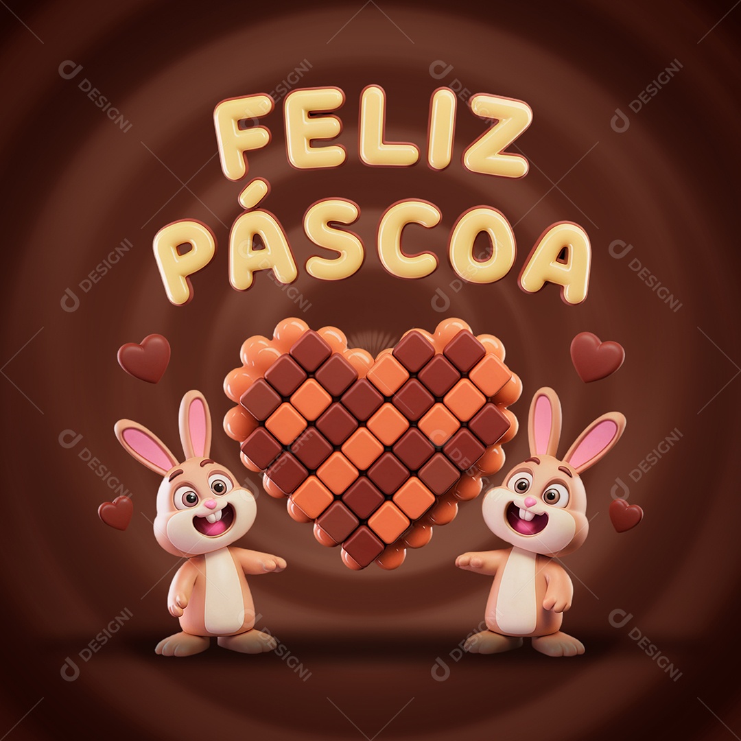 Feliz Páscoa Selo 3D para Composição PSD