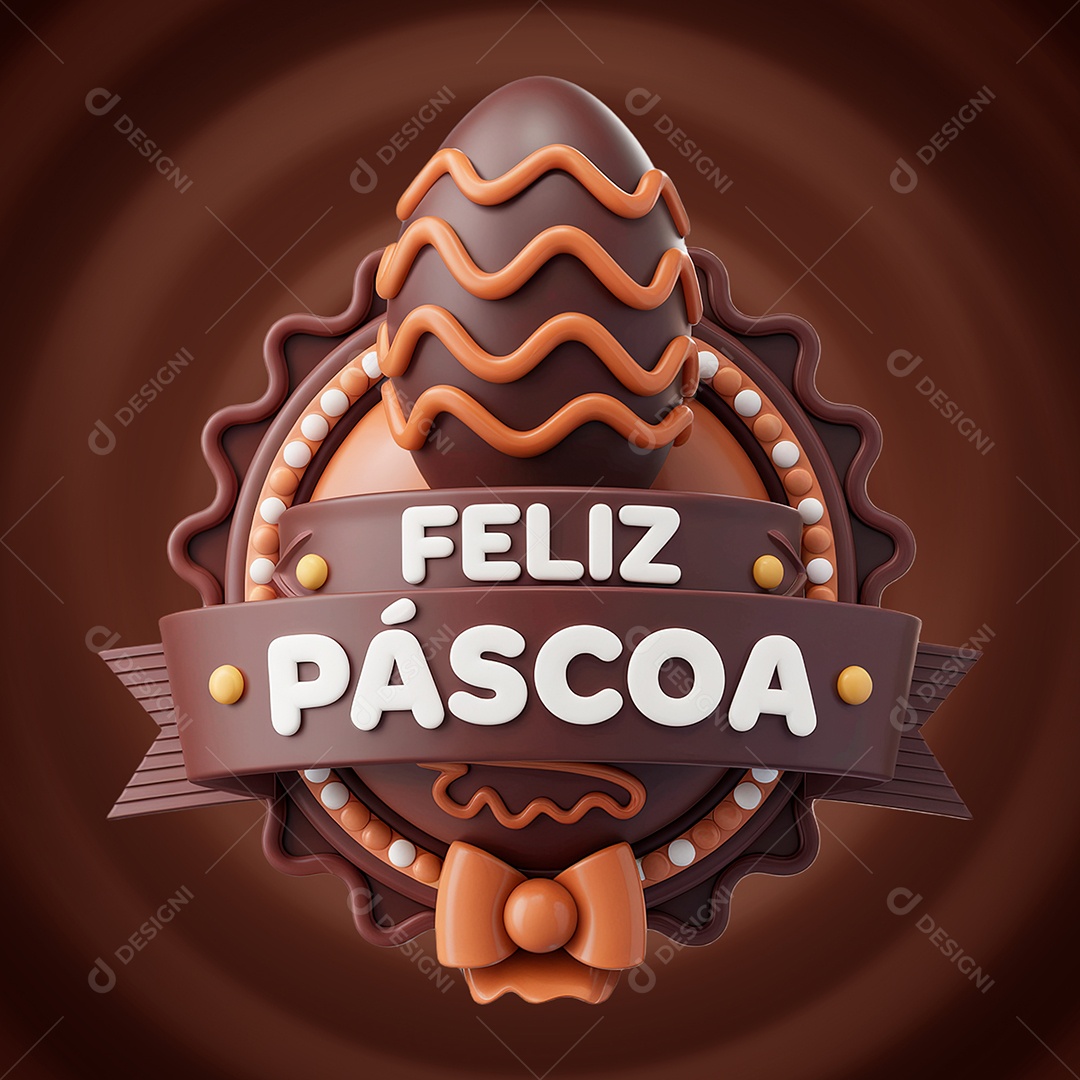 Feliz Páscoa Selo 3D para Composição PSD