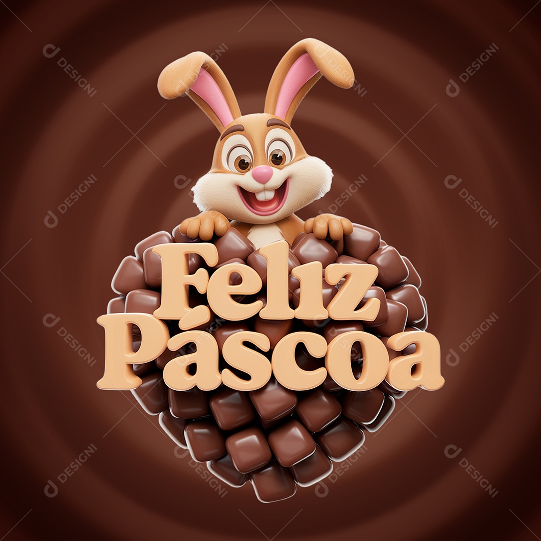 Feliz Páscoa Selo 3D para Composição PSD