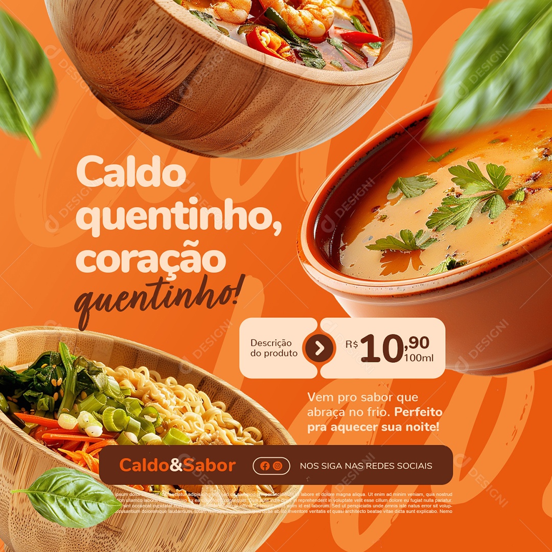 Caldo Quentinho Coração Quentinho Social Media PSD Editável