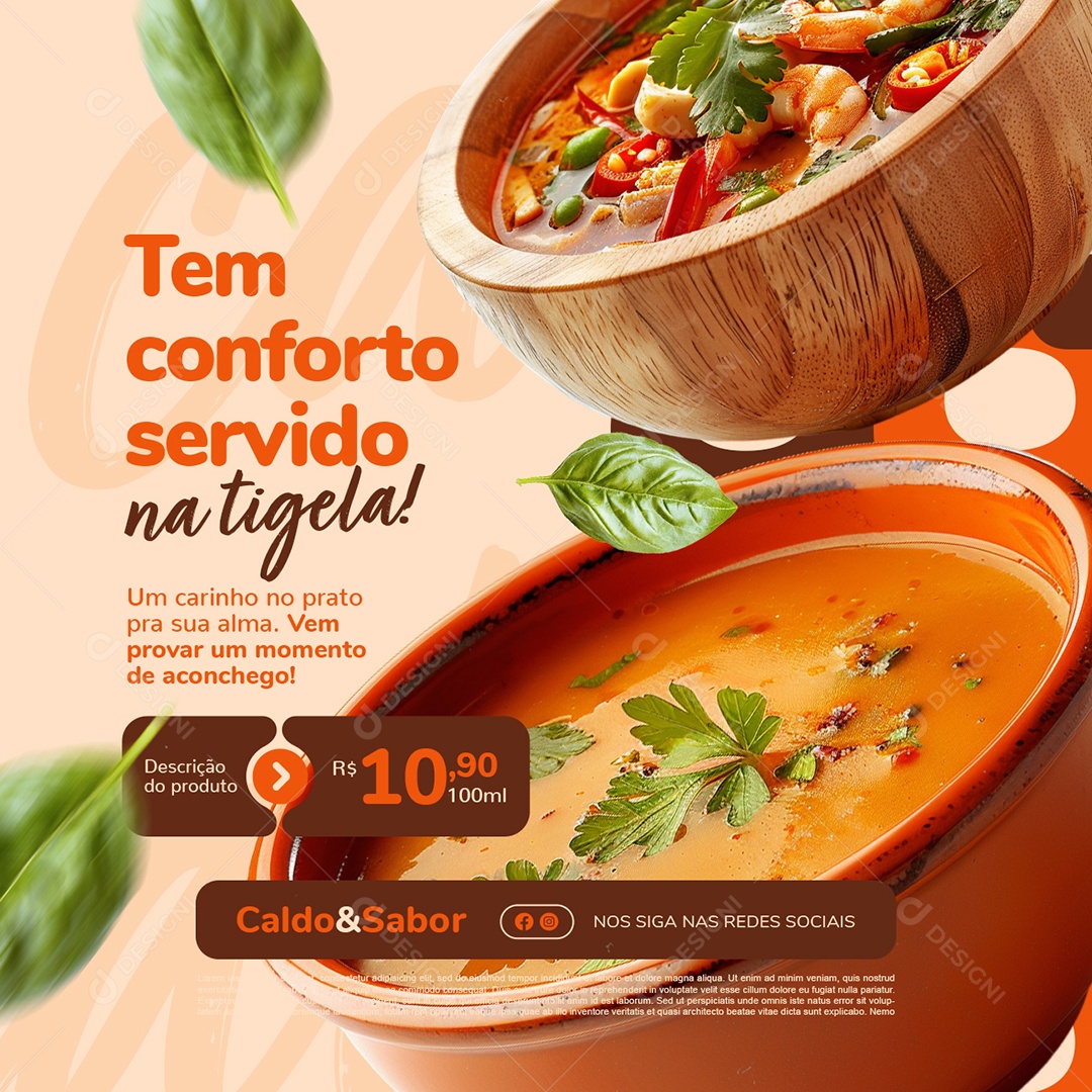 Caldo Tem Conforto Servido na Tigela Social Media PSD Editável