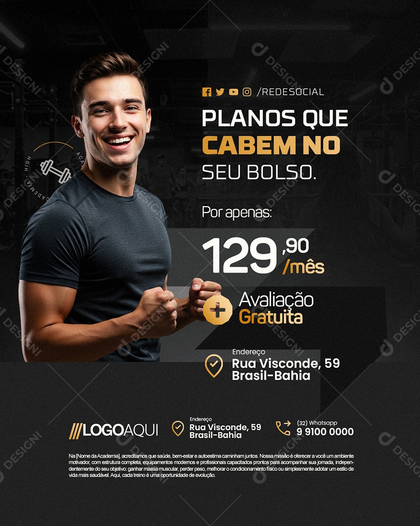 Academia Planos Que Cabem no Seu Bolso Social Media PSD Editável