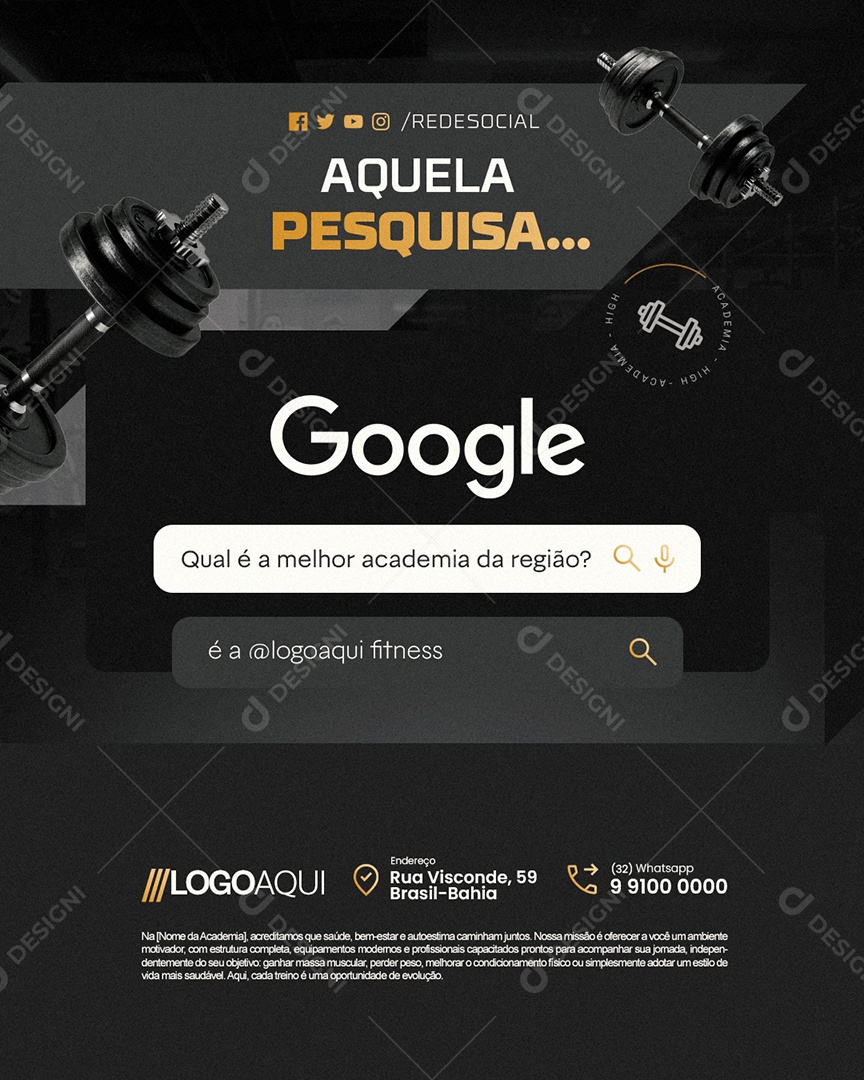 Academia Aquela Pesquisa Social Media PSD Editável