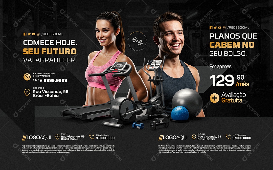 Carrossel Academia Comece Hoje Seu Futuro Social Media PSD Editável