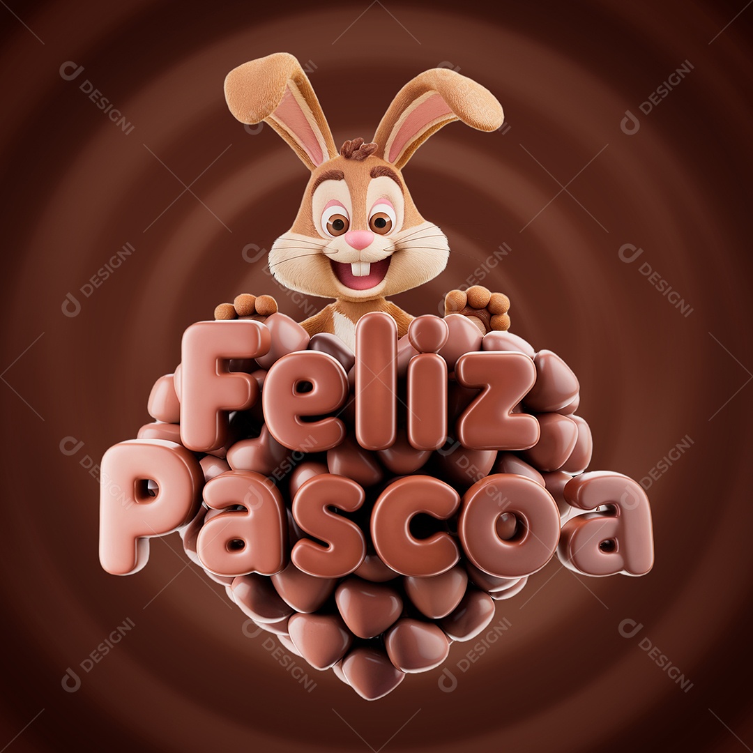 Feliz Páscoa Selo 3D para Composição PSD