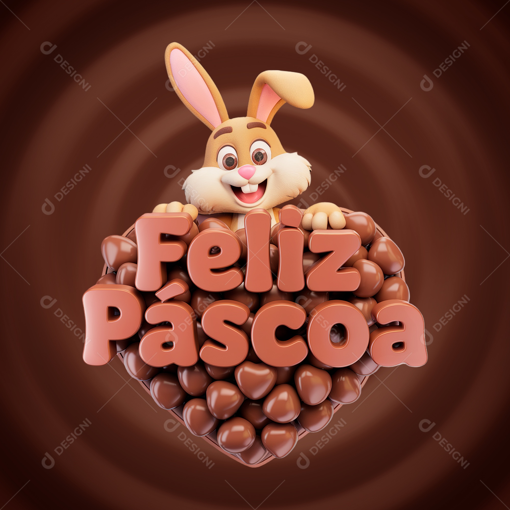 Feliz Páscoa Selo 3D para Composição PS