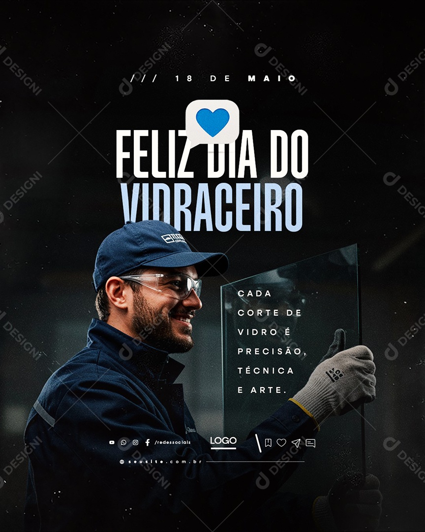 Feliz Dia do Vidraceiro 18 de Maio Social Media PSD Editável
