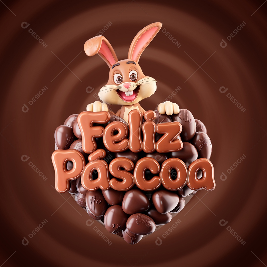 Feliz Páscoa Selo 3D para Composição PSD