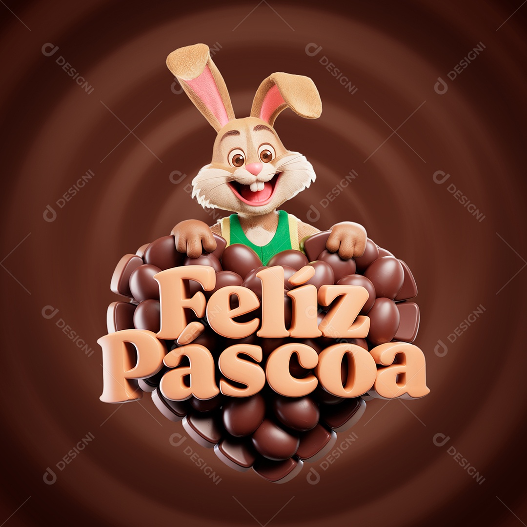 Feliz Páscoa Selo 3D para Composição PSD