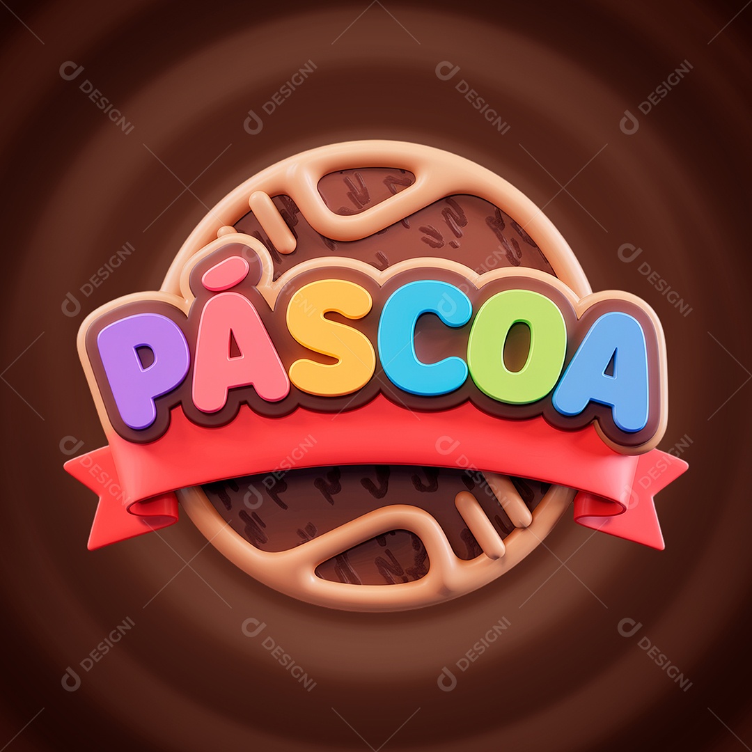 Feliz Páscoa Selo 3D para Composição PSD