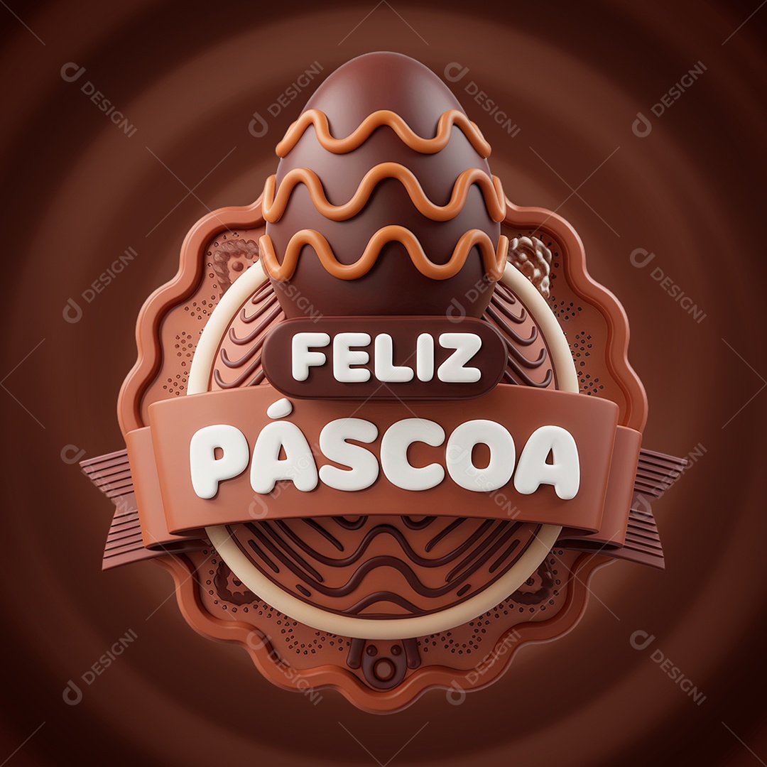 Feliz Páscoa Selo 3D para Composição PSD