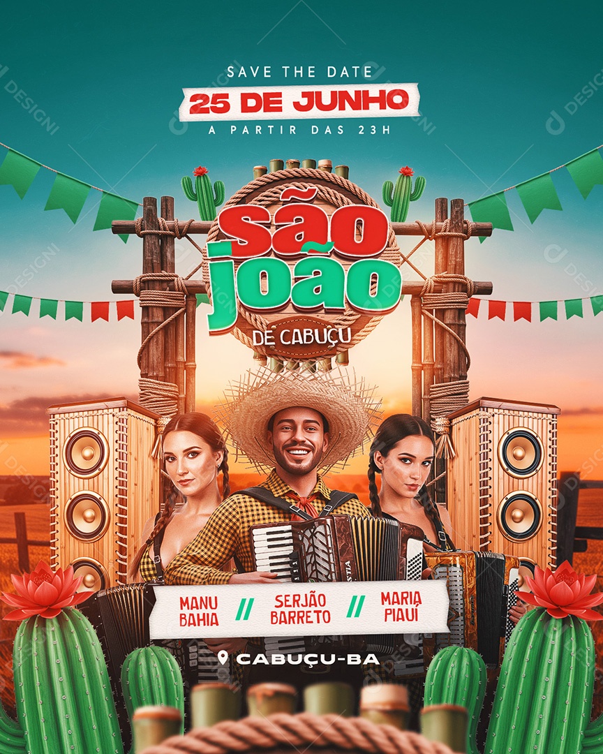 Flyer São João De Cabuçu Feed Social Media PSD Editável