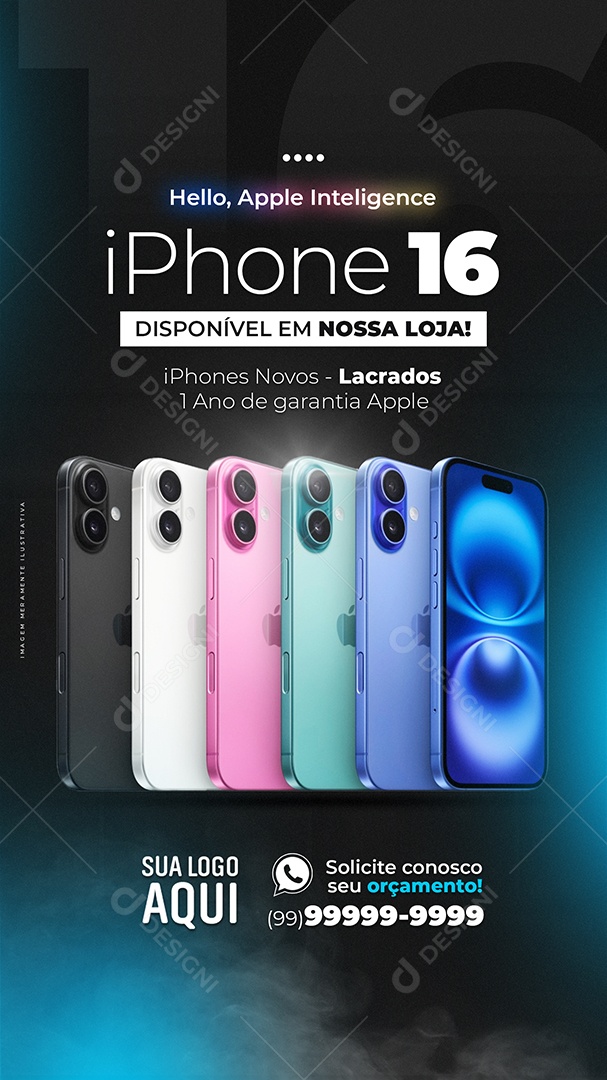 Story Loja de Celular Olá Apple Intelligence Iphone 16 Social Media PSD Editável