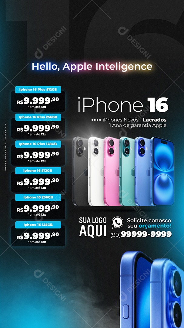 Story Loja de Celular Olá Apple Intelligence Iphone 16 Social Media PSD Editável
