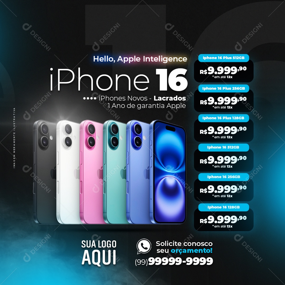 Loja de Celular Olá Apple Intelligence Iphone 16 Social Media PSD Editável