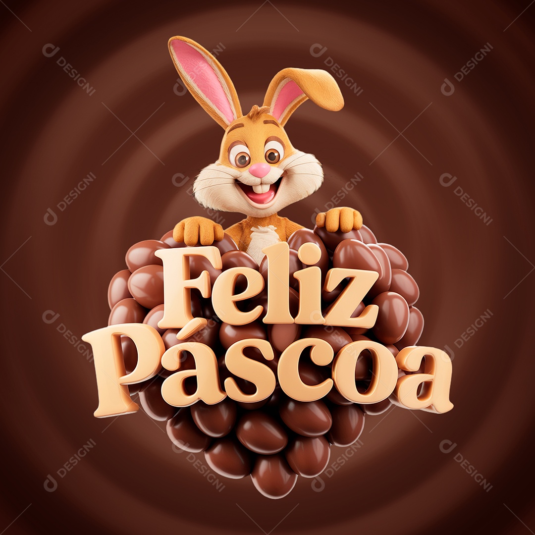Feliz Páscoa Selo 3D para Composição PSD