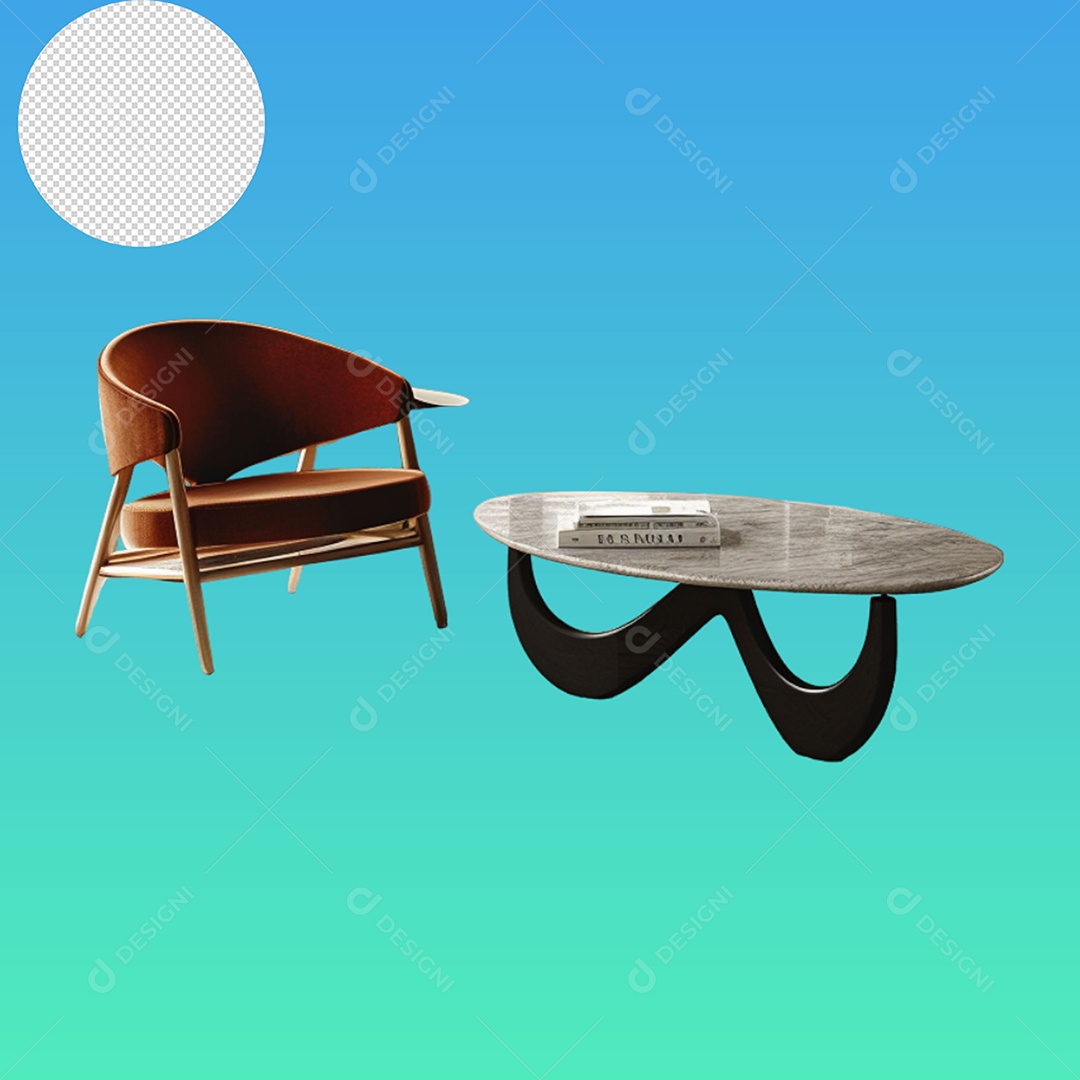 Elemento 3D Poltrona e Mesa Para Composição PSD