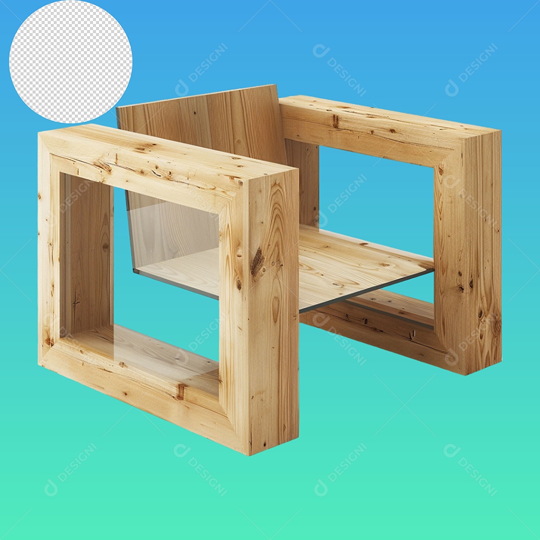 Elemento 3D Poltrona de Madeira Para Composição PSD