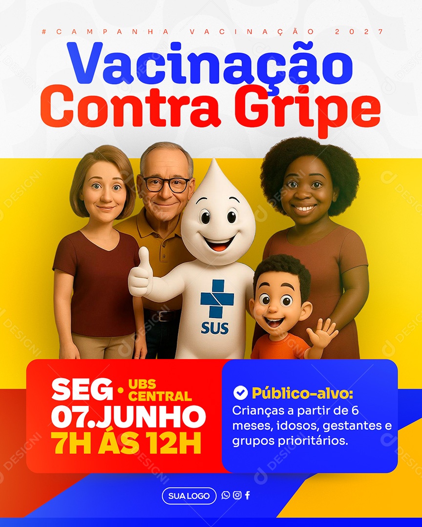 Campanha de Vacinação Contra a Gripe Social Media PSD Editável