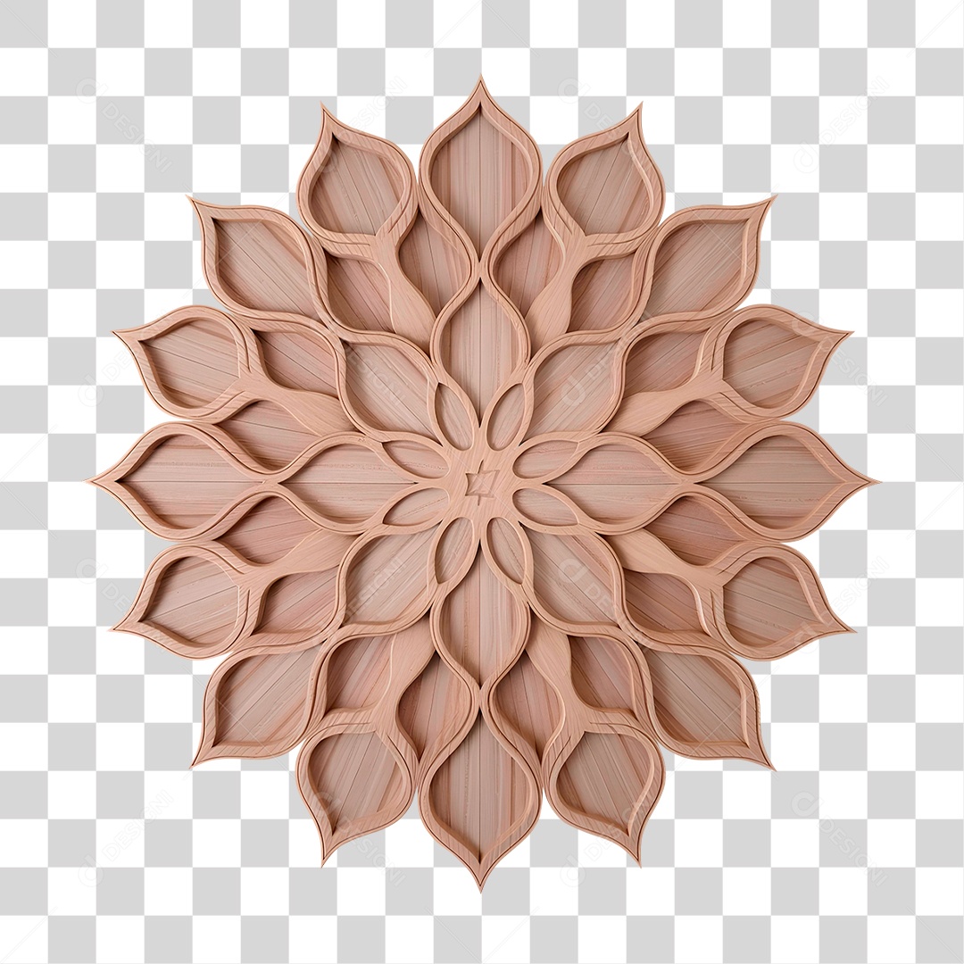 Flor de Madeira 3D Elemento PNG Transparente
