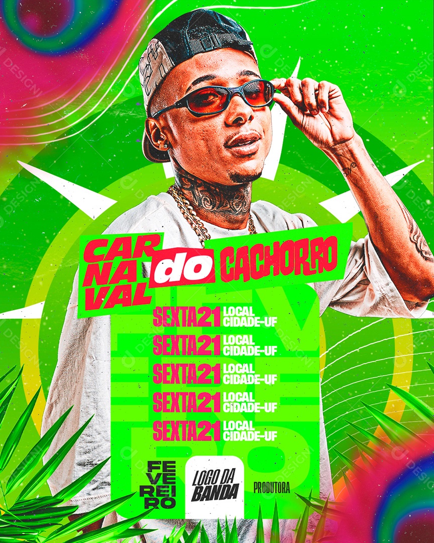 Feed Flyer Agenda de Shows Carnaval Cachorro Social Media PSD Editável