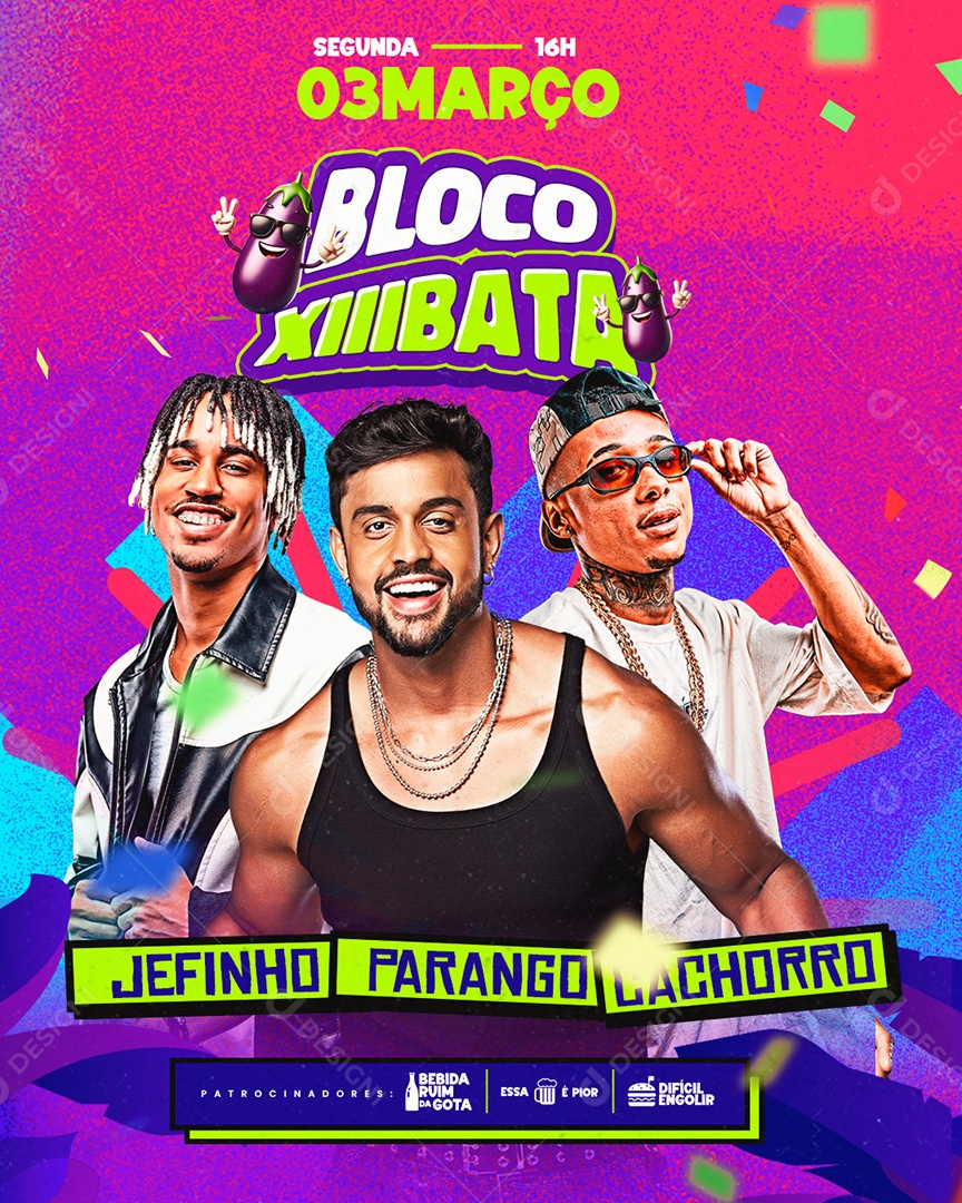 Feed Flyer Evento Carnaval Bloco Xiiibata Social Media PSD Editável