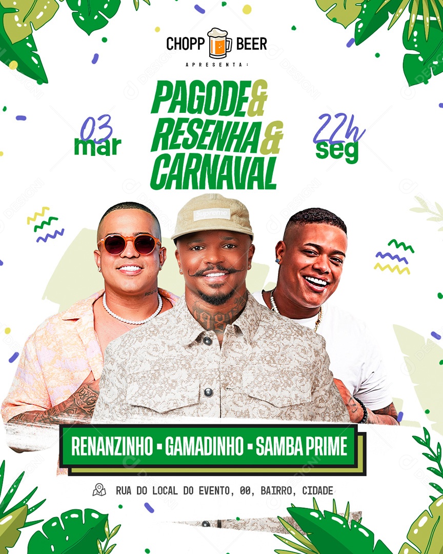 Feed Flyer Evento Pagode Resenha E Carnaval Social Media PSD Editável