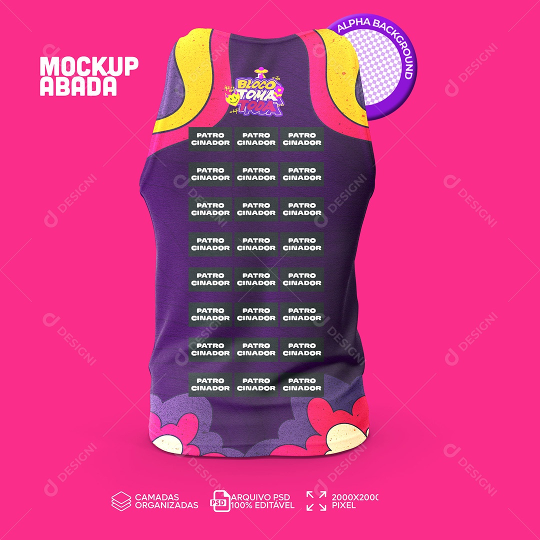 Mockup Abadá Costas Bloco Toma Toda camiseta roupa camisaAbadá Costas Bloco Toma Toda para Composição PSD