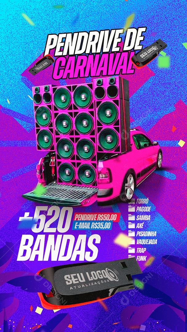 Story Flyer Atualização Pendrive Carnaval Social Media PSD Editável
